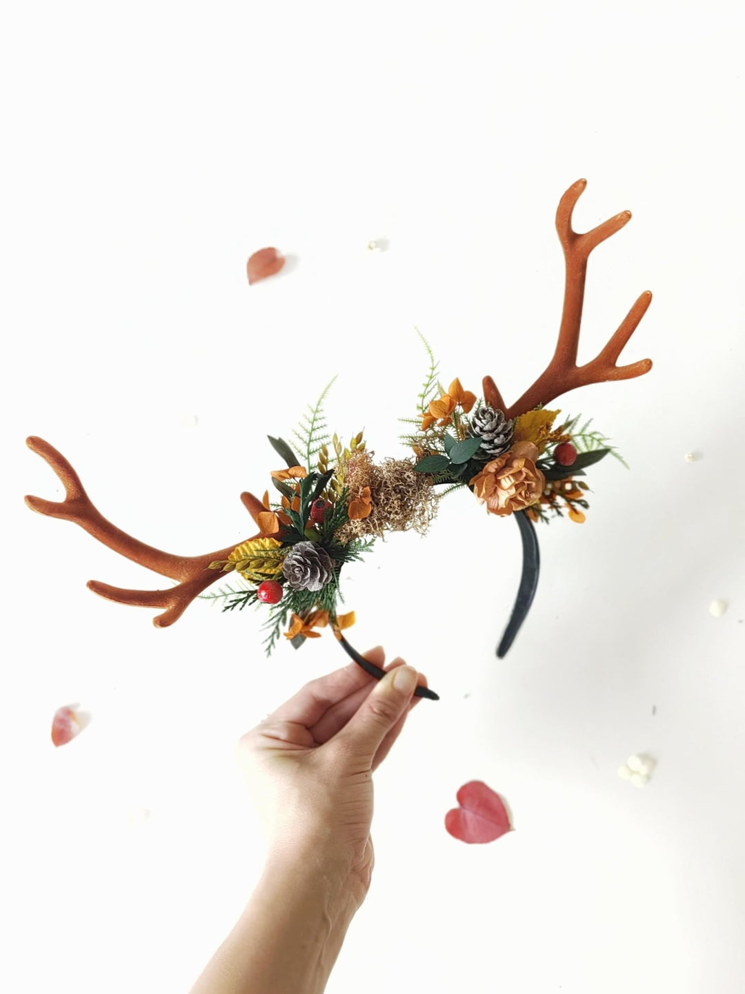 Autumn Antler Crown: Woodland Flower Headband, Pagan Festival – handmade floral hair accessory by magaela