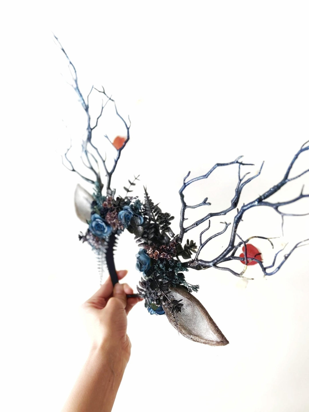 Black Antler Crown: Pagan Festival Headband – handmade floral hair accessory by magaela