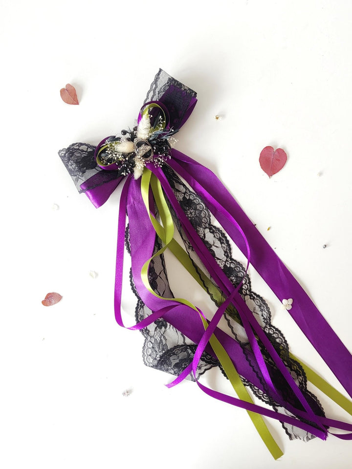 Purple Satin Hair Bow Clip: Gothic Halloween Headpiece – handmade floral hair accessory by magaela