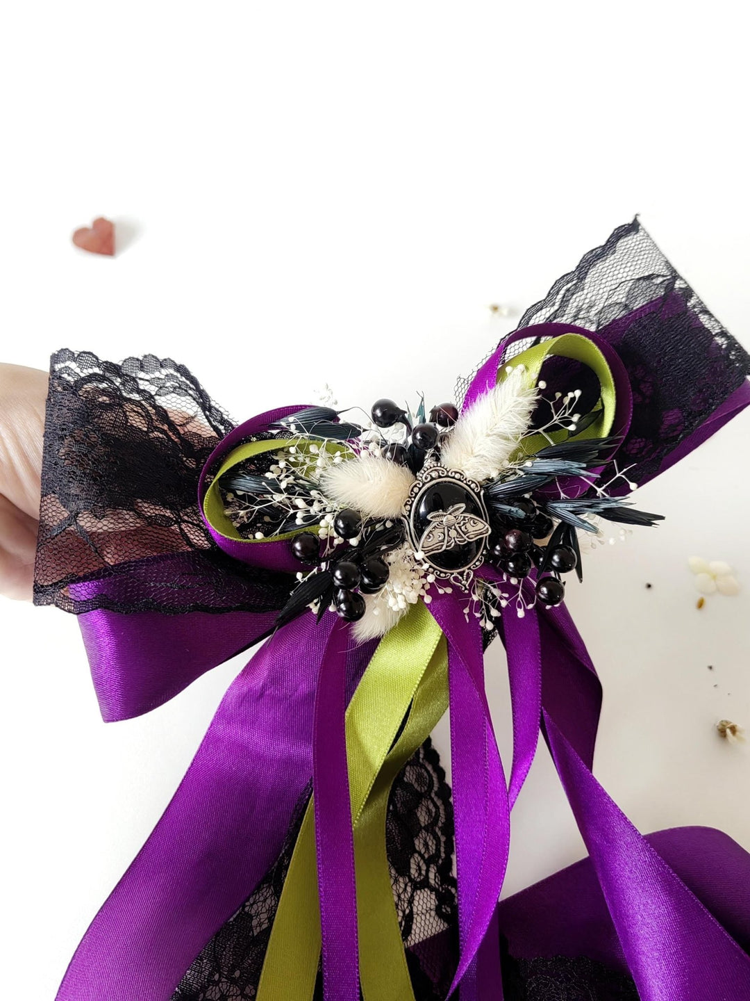 Purple Satin Hair Bow Clip: Gothic Halloween Headpiece – handmade floral hair accessory by magaela