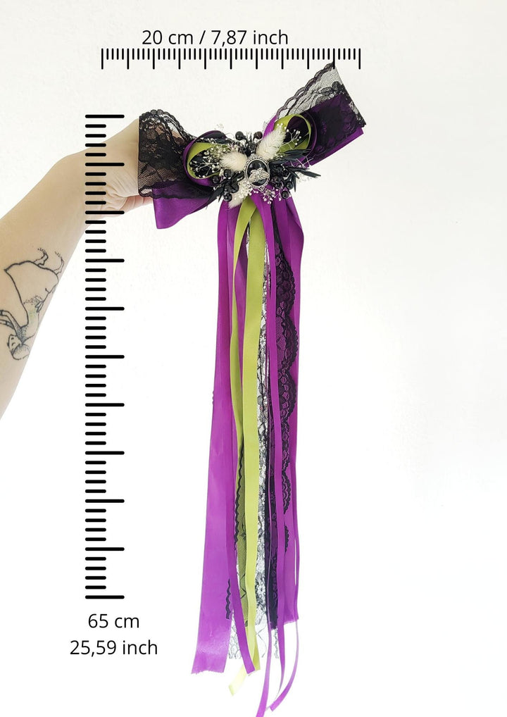 Purple Satin Hair Bow Clip: Gothic Halloween Headpiece – handmade floral hair accessory by magaela