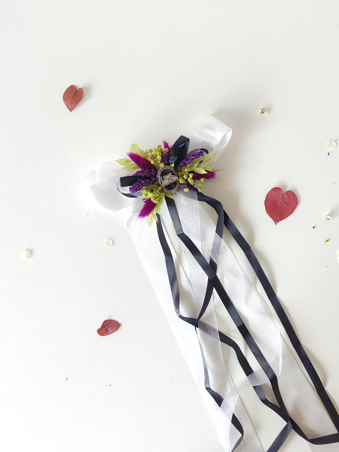 Halloween Hair Clip: Purple Yellow Floral Beetlejuice Bow – handmade floral hair accessory by magaela