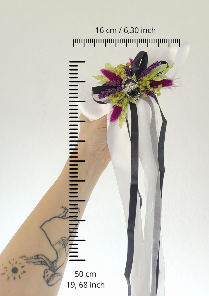 Halloween Hair Clip: Purple Yellow Floral Beetlejuice Bow – handmade floral hair accessory by magaela