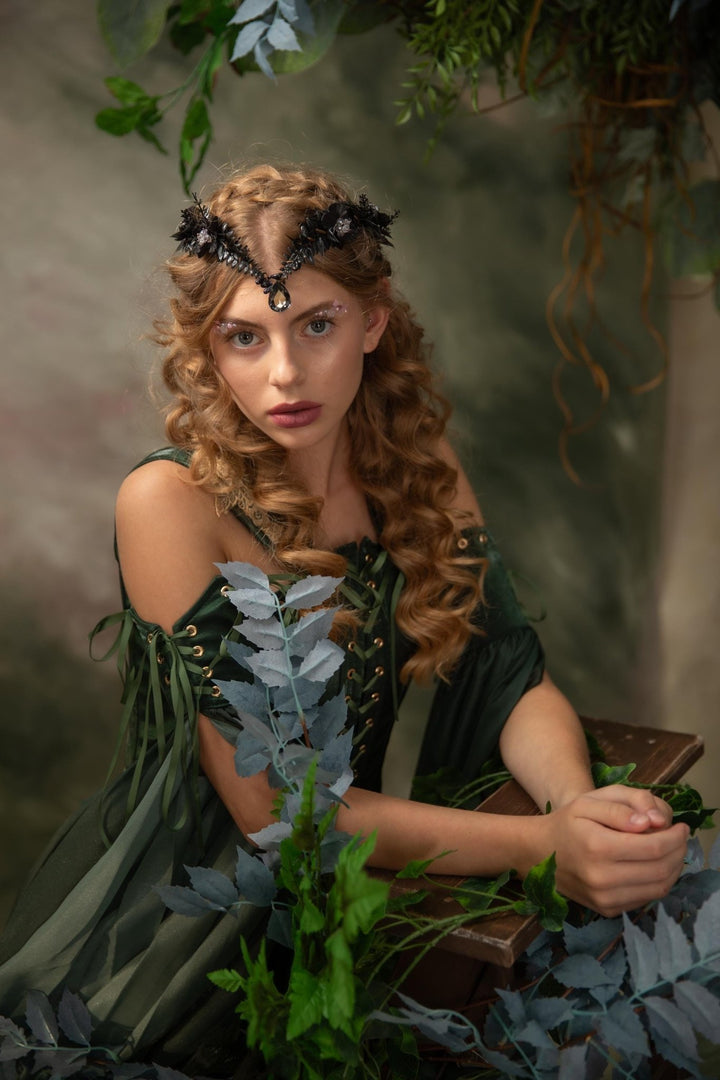 Black Flower Tiara: Gothic Wedding Hair Crown – handmade floral hair accessory by magaela