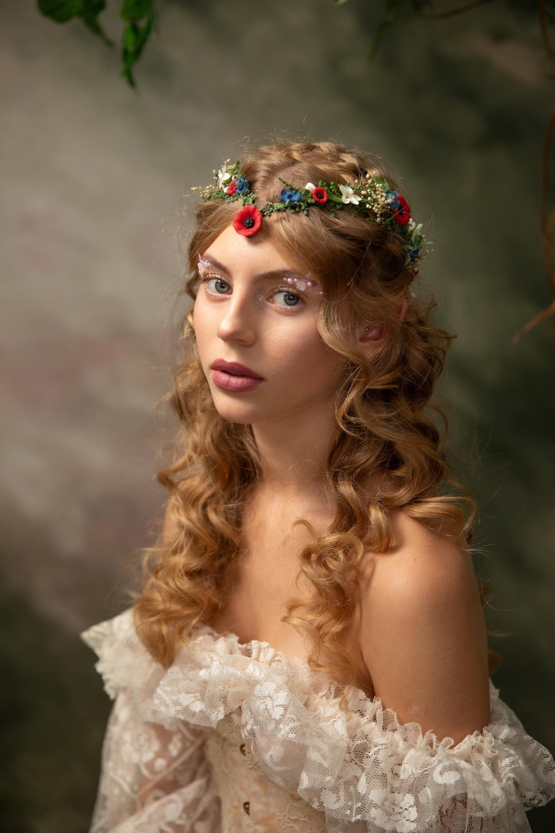 Wildflower Crown: Folk Elven Tiara, Poppy Flower Headpiece – handmade floral hair accessory by magaela