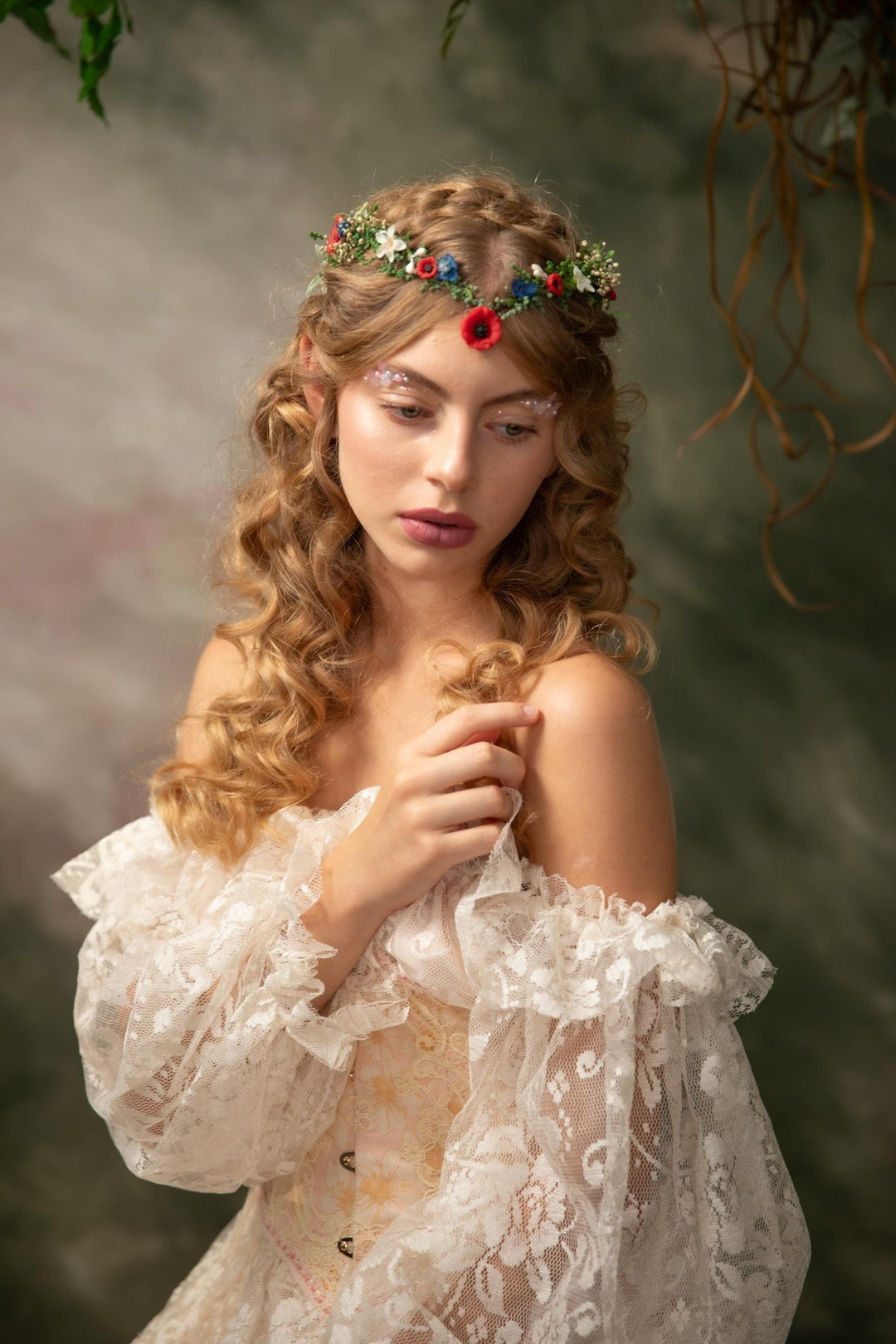 Wildflower Crown: Folk Elven Tiara, Poppy Flower Headpiece – handmade floral hair accessory by magaela