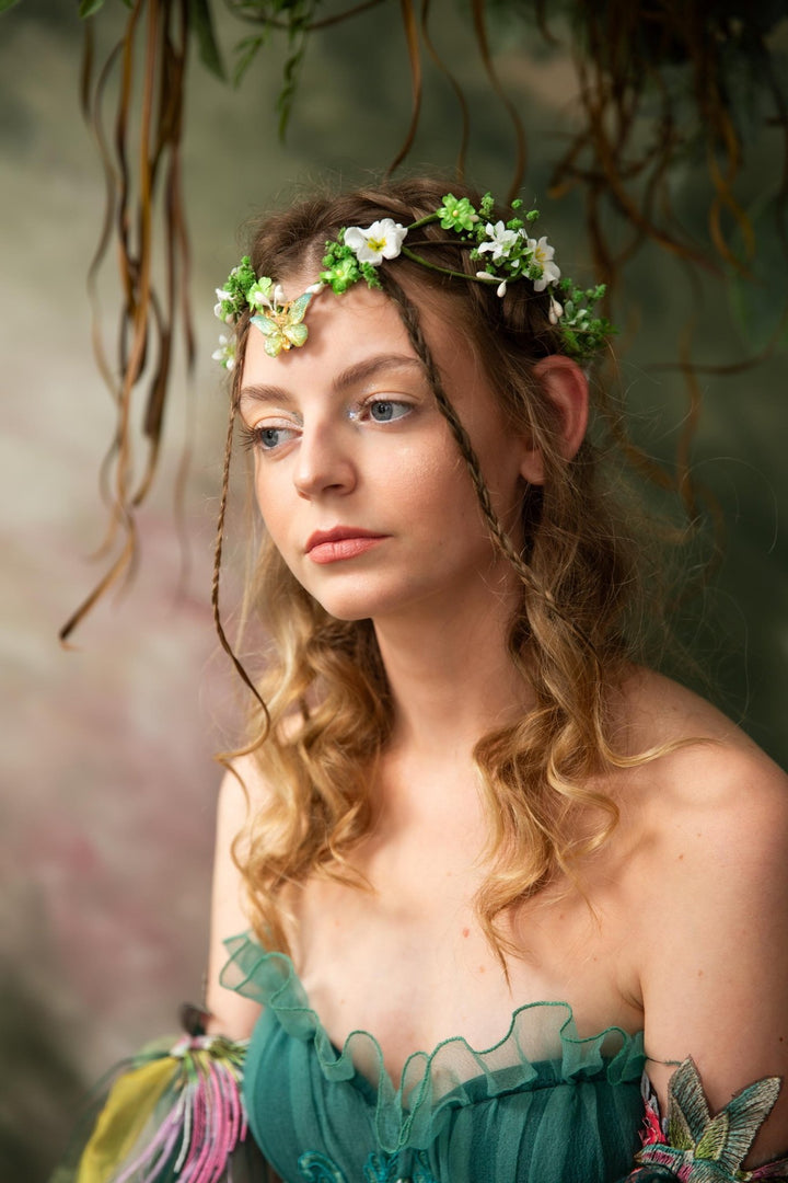 Butterfly Elven Tiara: Greenery Wedding Flower Crown – handmade floral hair accessory by magaela