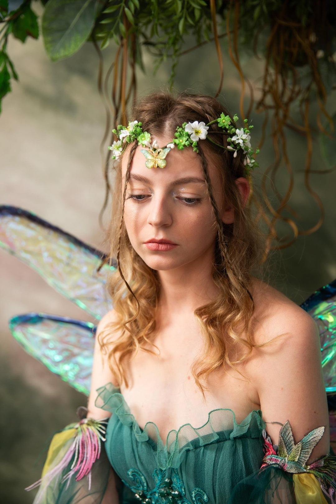 Butterfly Elven Tiara: Greenery Wedding Flower Crown – handmade floral hair accessory by magaela