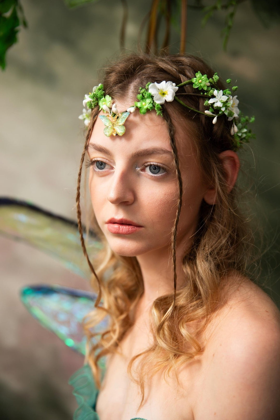 Butterfly Elven Tiara: Greenery Wedding Flower Crown – handmade floral hair accessory by magaela