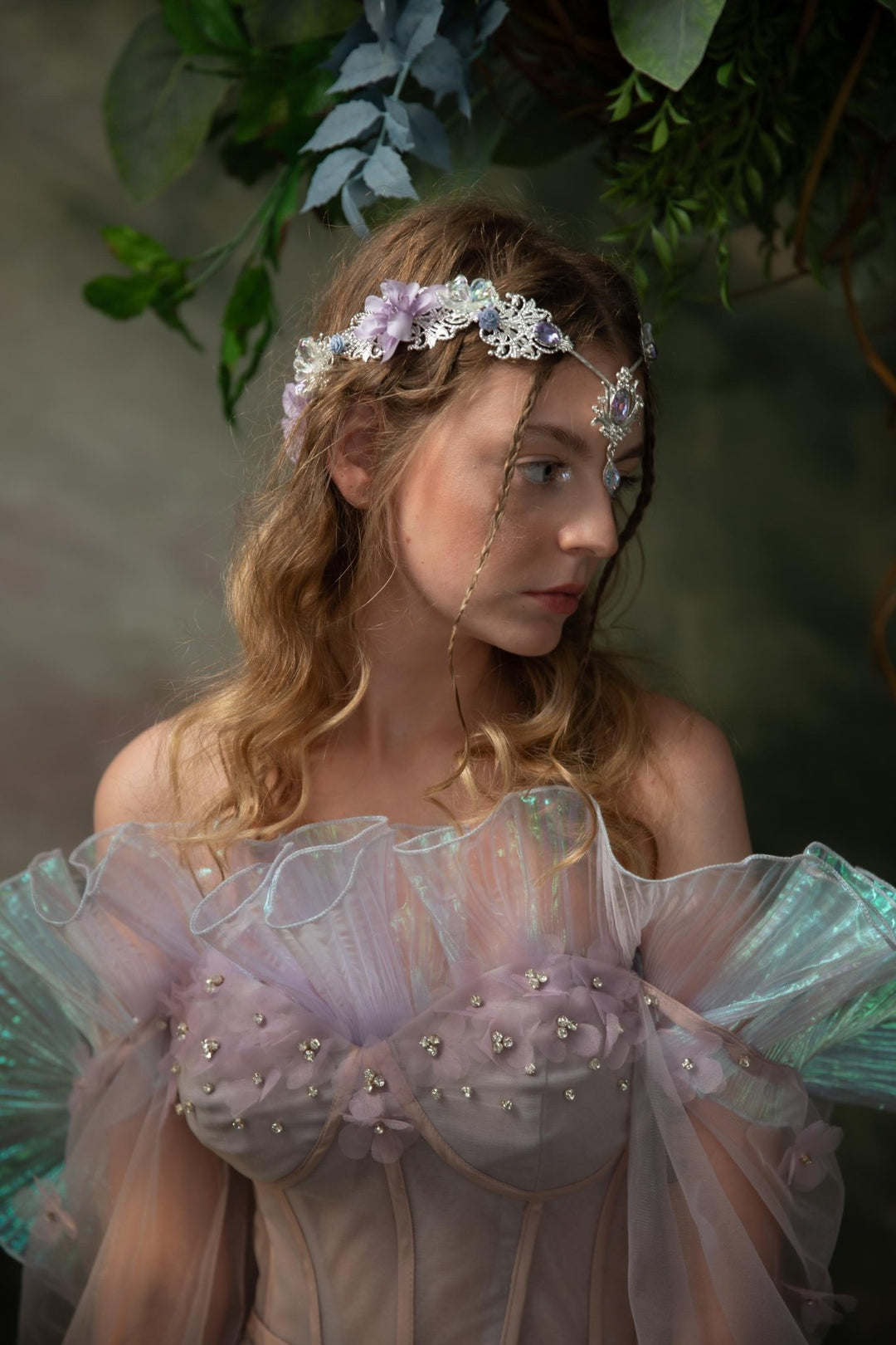 Lilac Flower Bridal Crown: Vintage Elf Wedding Tiara – handmade floral hair accessory by magaela