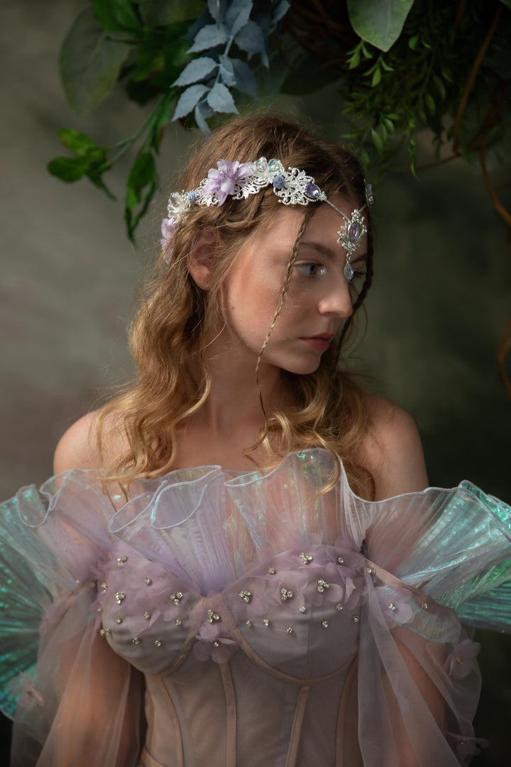 Lilac Flower Bridal Crown: Vintage Elf Wedding Tiara – handmade floral hair accessory by magaela