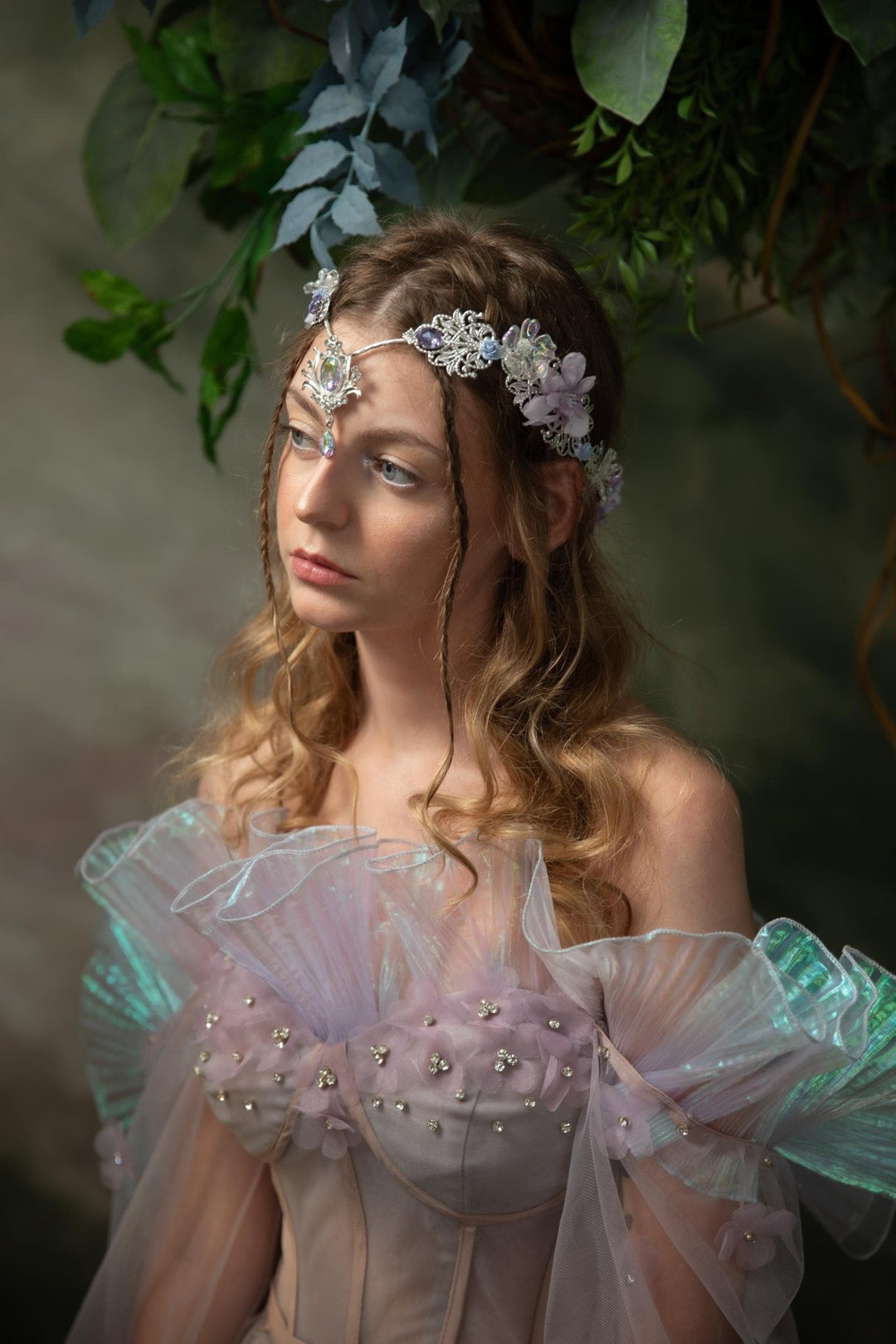 Lilac Flower Bridal Crown: Vintage Elf Wedding Tiara – handmade floral hair accessory by magaela