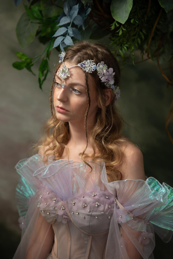 Lilac Flower Bridal Crown: Vintage Elf Wedding Tiara – handmade floral hair accessory by magaela