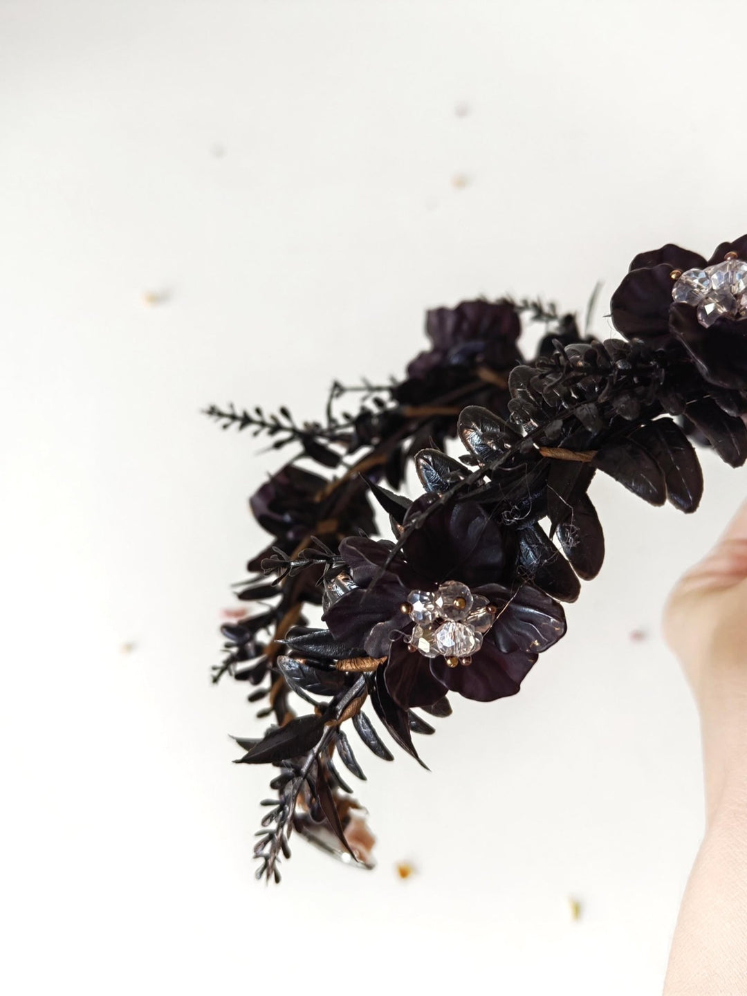 Black Flower Tiara: Gothic Wedding Hair Crown – handmade floral hair accessory by magaela
