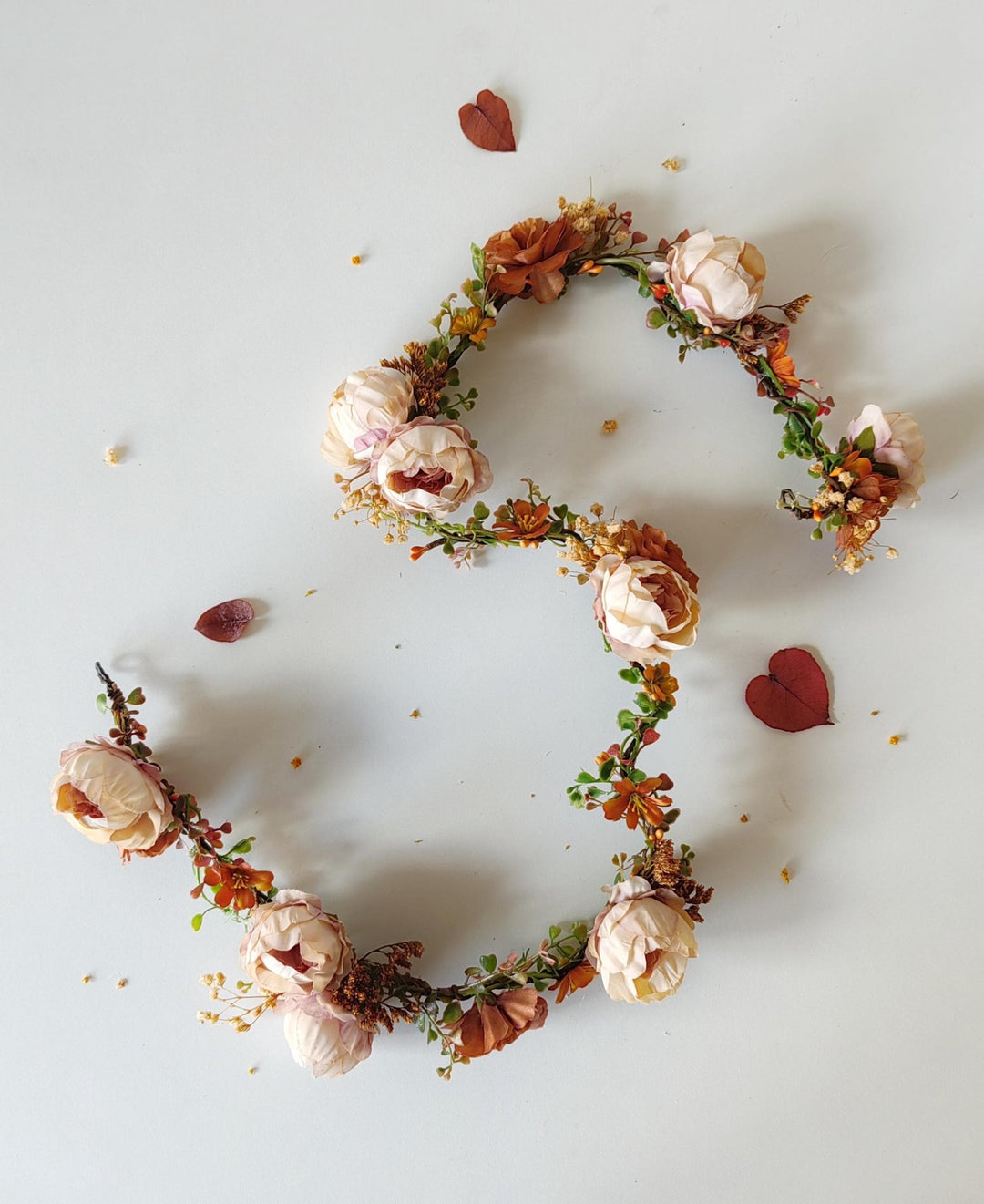 Terracotta Flower Hair Garland: Shapeable Bridal Headpiece – handmade floral hair accessory by magaela