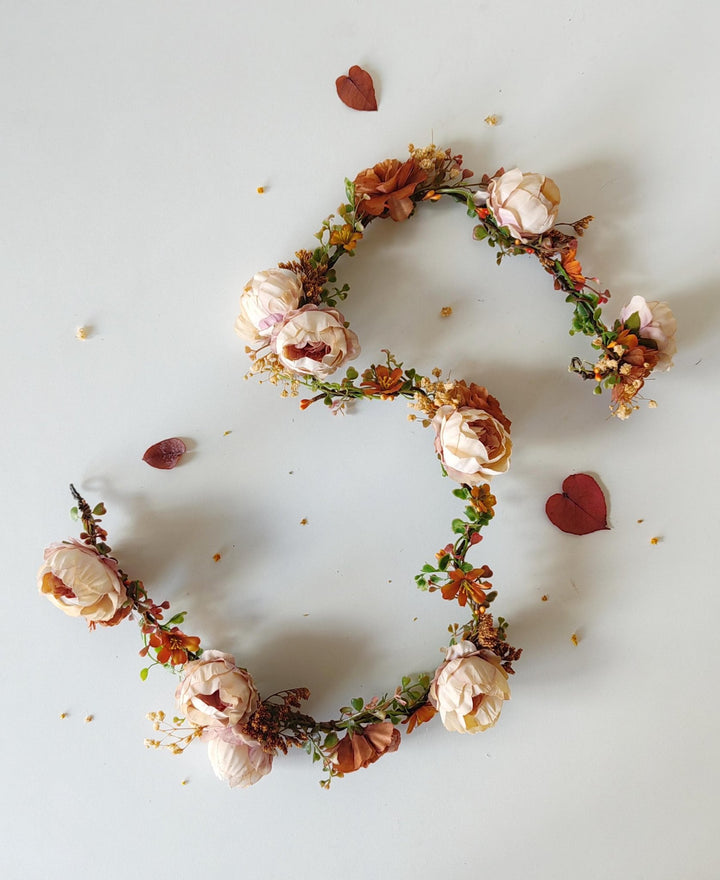 Terracotta Flower Hair Garland: Shapeable Bridal Headpiece – handmade floral hair accessory by magaela
