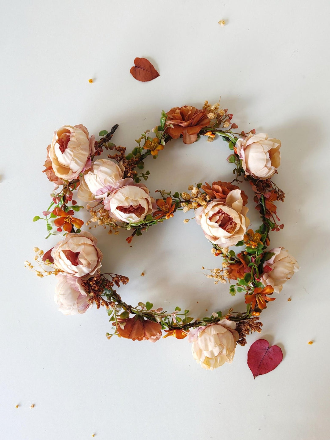 Terracotta Flower Hair Garland: Shapeable Bridal Headpiece – handmade floral hair accessory by magaela