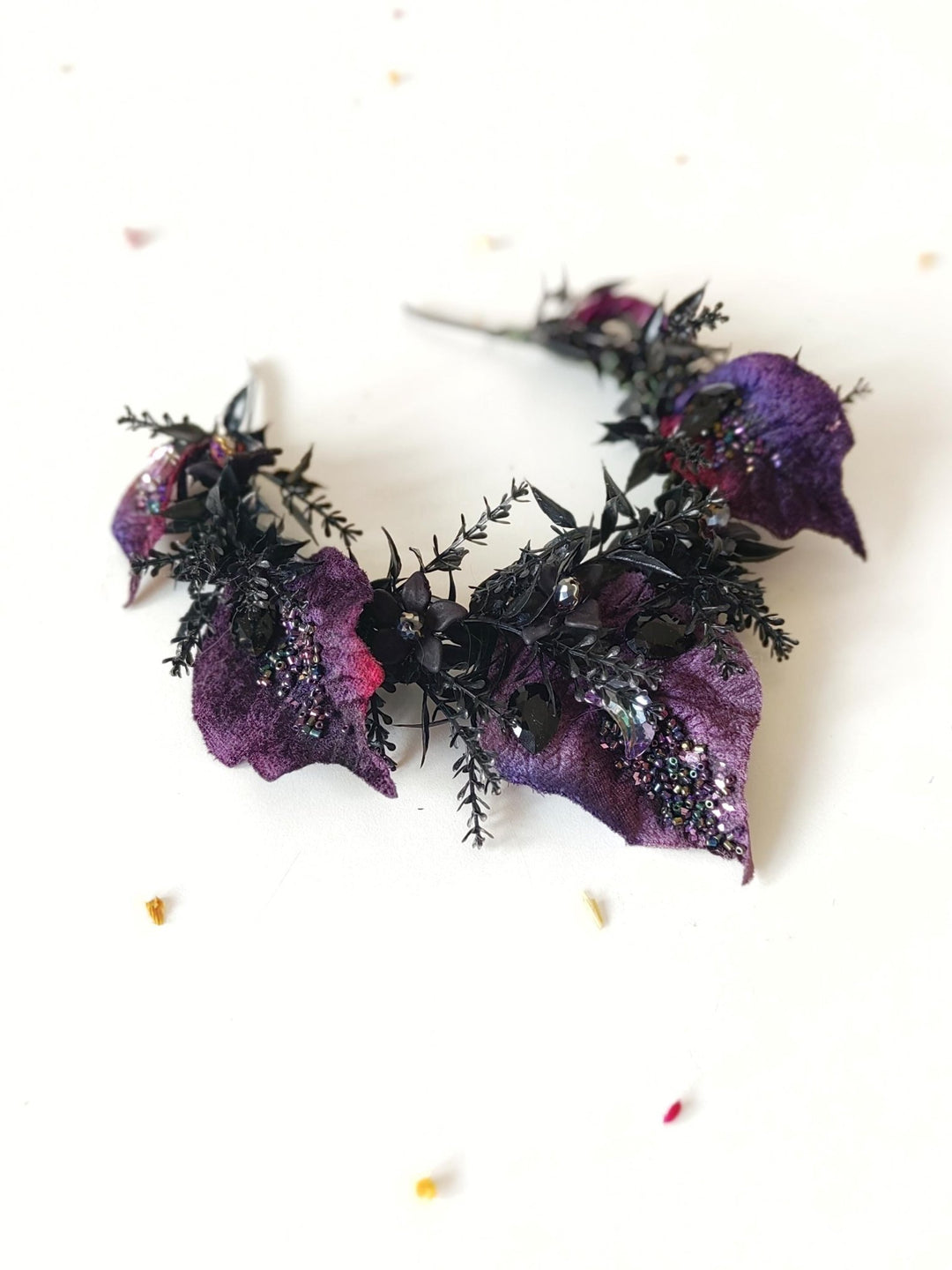 Purple Flower Bridal Crown: Gothic Crystal Headband, Halloween Wedding – handmade floral hair accessory by magaela