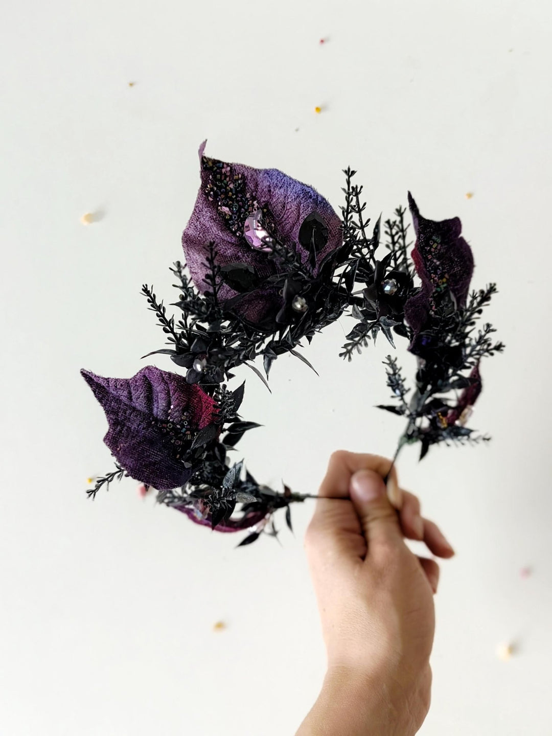 Purple Flower Bridal Crown: Gothic Crystal Headband, Halloween Wedding – handmade floral hair accessory by magaela