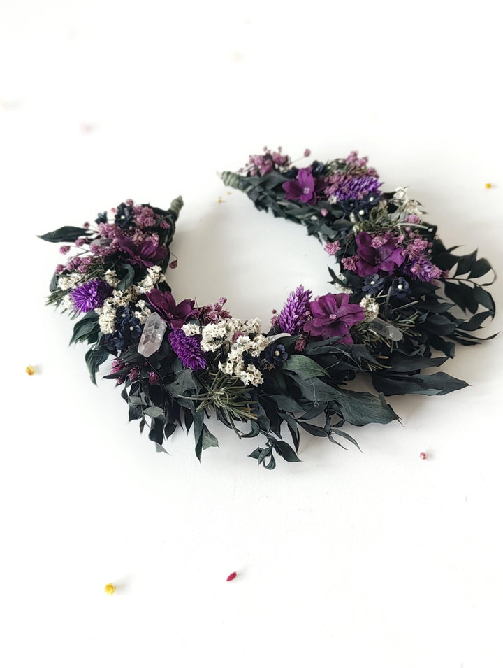Purple Crystal Bridal Crown: Gothic Flower Headband, Halloween Wedding – handmade floral hair accessory by magaela
