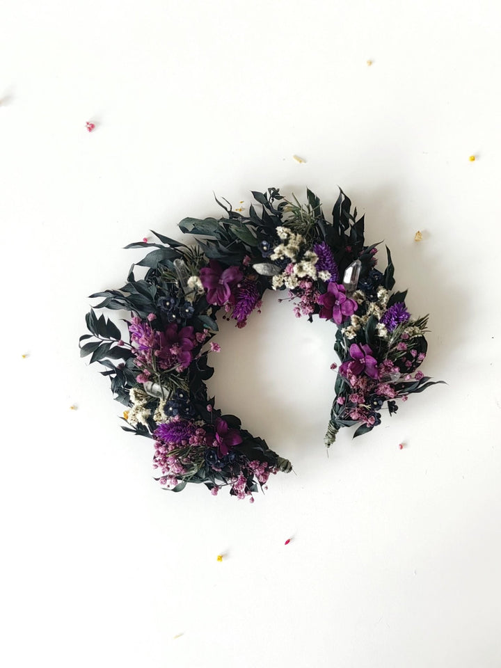Purple Crystal Bridal Crown: Gothic Flower Headband, Halloween Wedding – handmade floral hair accessory by magaela