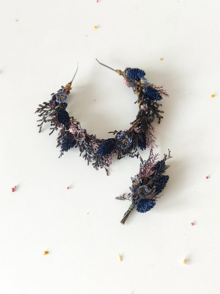 Dark Blue Flower Crown: Gothic Bridal Headband, Halloween Wedding – handmade floral hair accessory by magaela