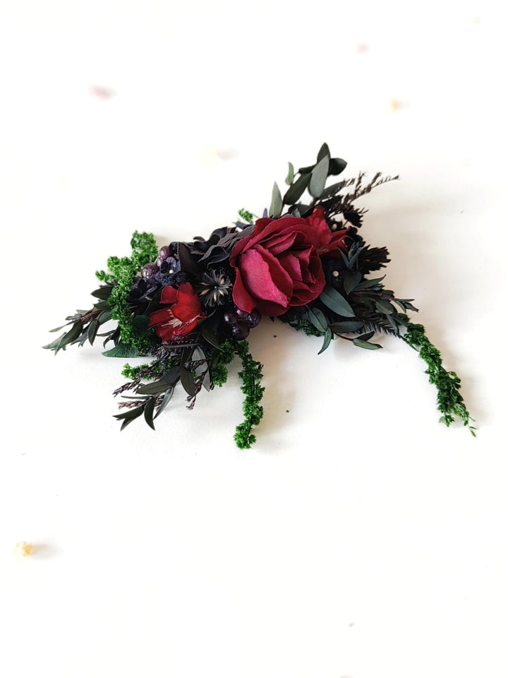 Burgundy Rose Bridal Hair Comb: Autumn Gothic Wedding Hairpiece – handmade floral hair accessory by magaela