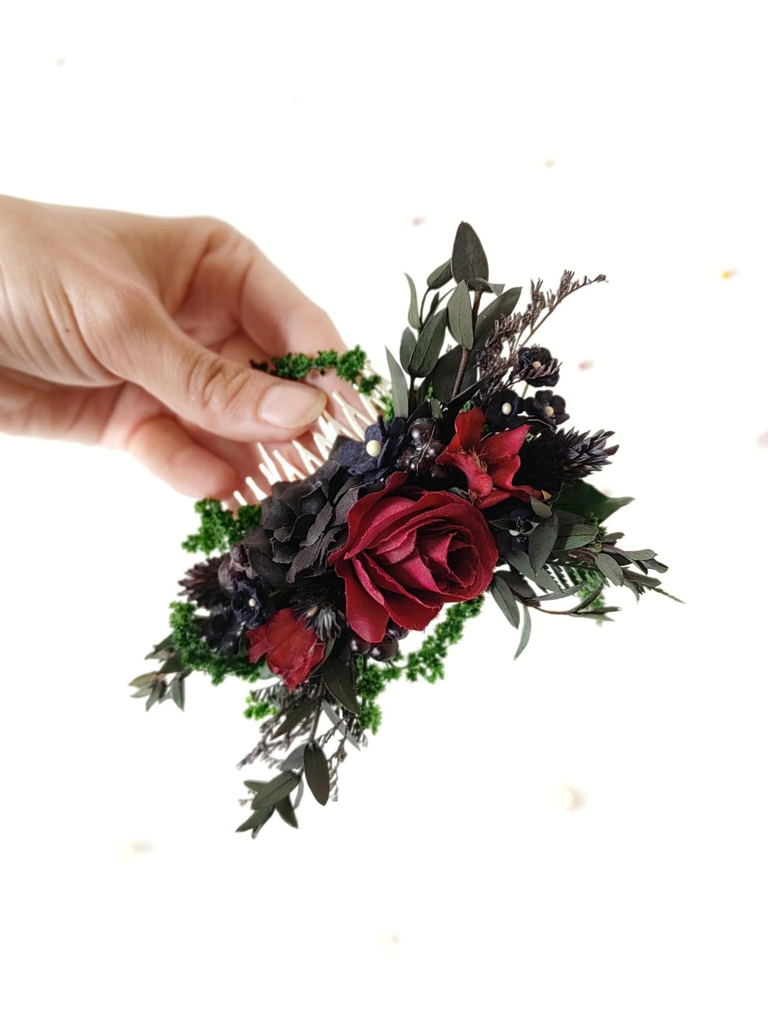 Burgundy Rose Bridal Hair Comb: Autumn Gothic Wedding Hairpiece – handmade floral hair accessory by magaela