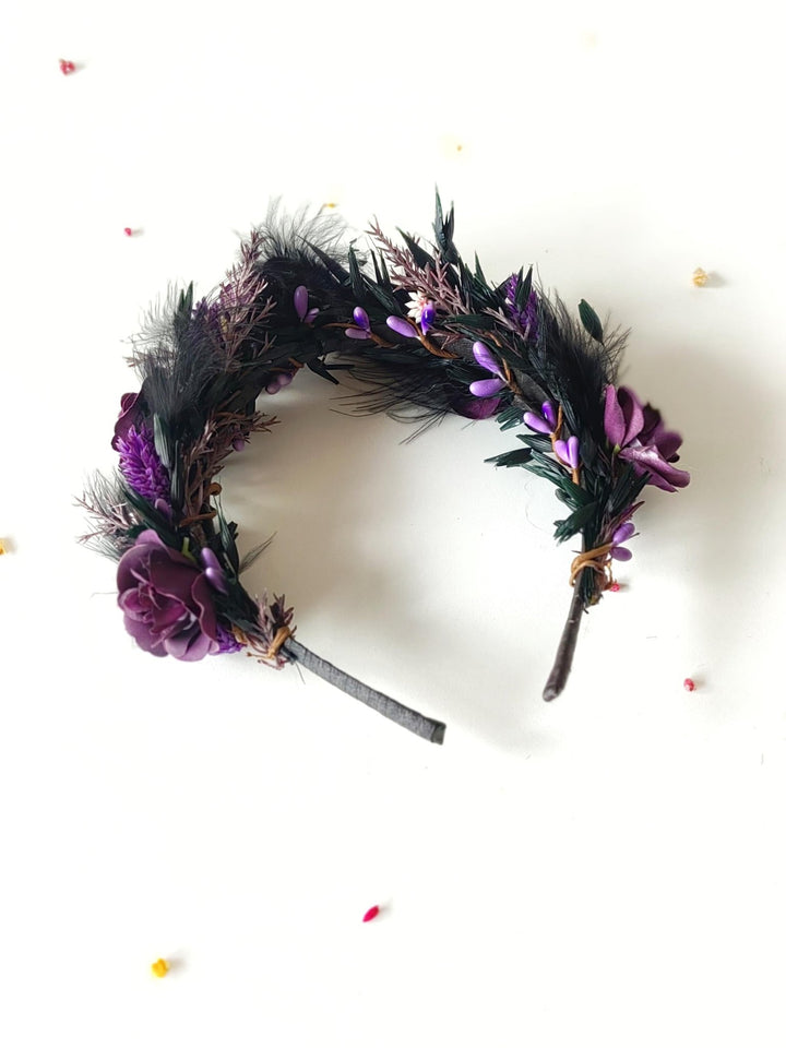 Purple Flower Headband and Choker Set: Gothic Autumn Wedding – handmade floral hair accessory by magaela