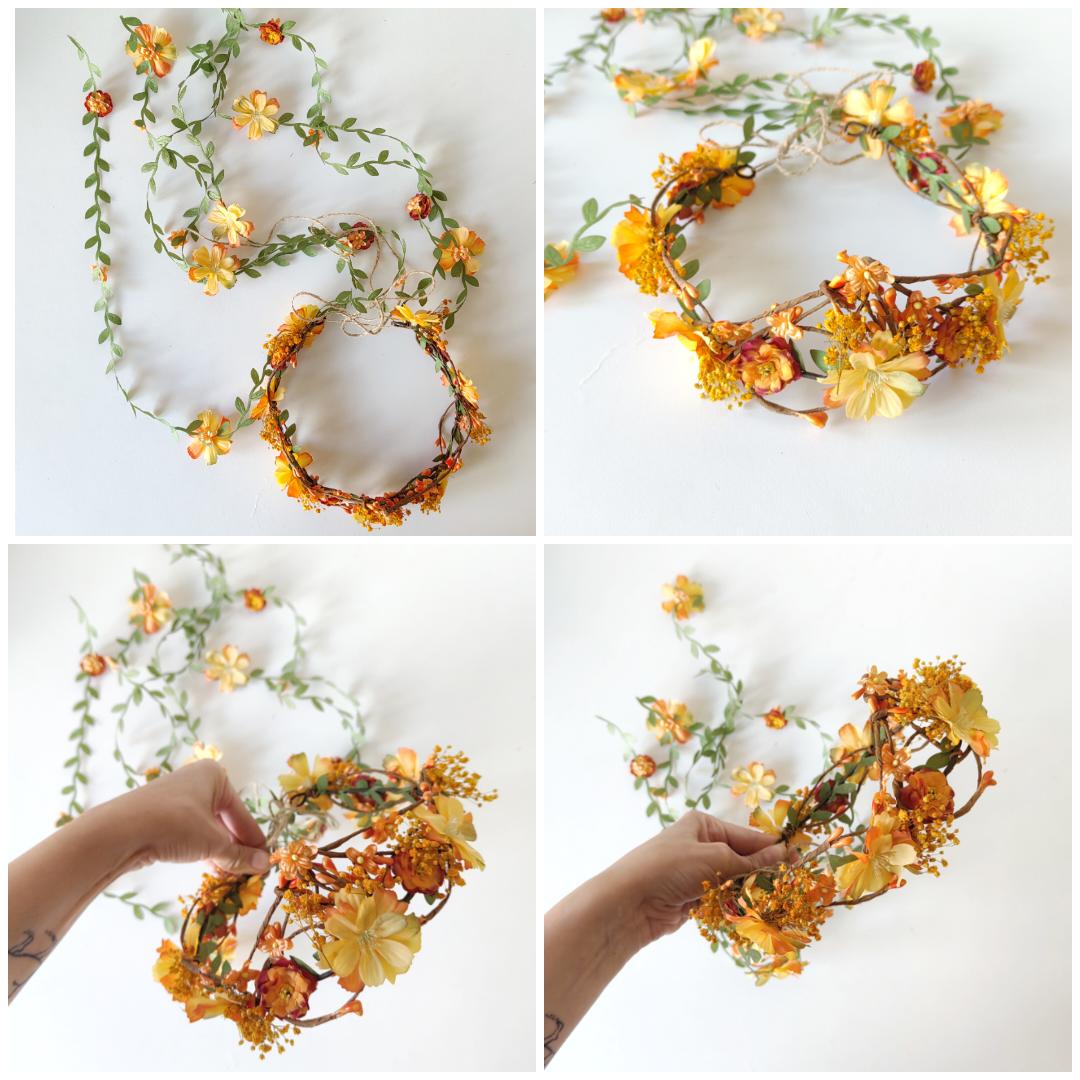 Bridal Flower Hair Wreath with Veil: Romantic Fairy Crown – handmade floral hair accessory by magaela