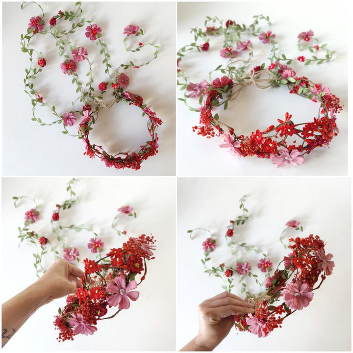 Bridal Flower Hair Wreath with Veil: Romantic Fairy Crown – handmade floral hair accessory by magaela