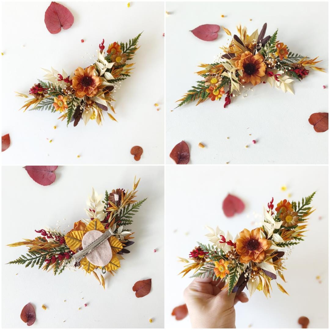 Autumn Sunflower Hair Wreath: Bridal Flower Hair Vine & Clips – handmade floral hair accessory by magaela