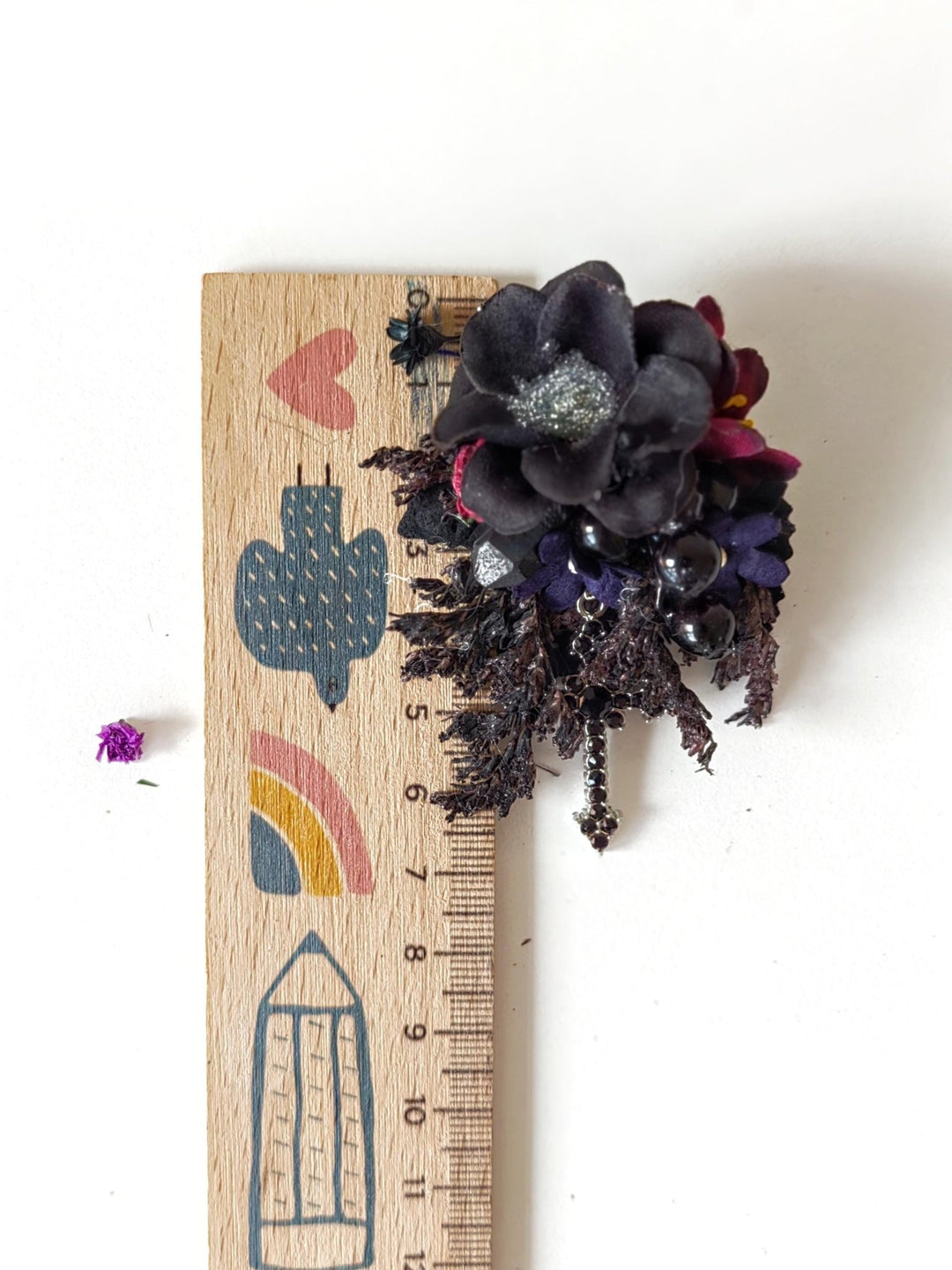 Gothic Flower Earrings: Black Burgundy Cross Studs, Halloween Jewelry – handmade floral hair accessory by magaela