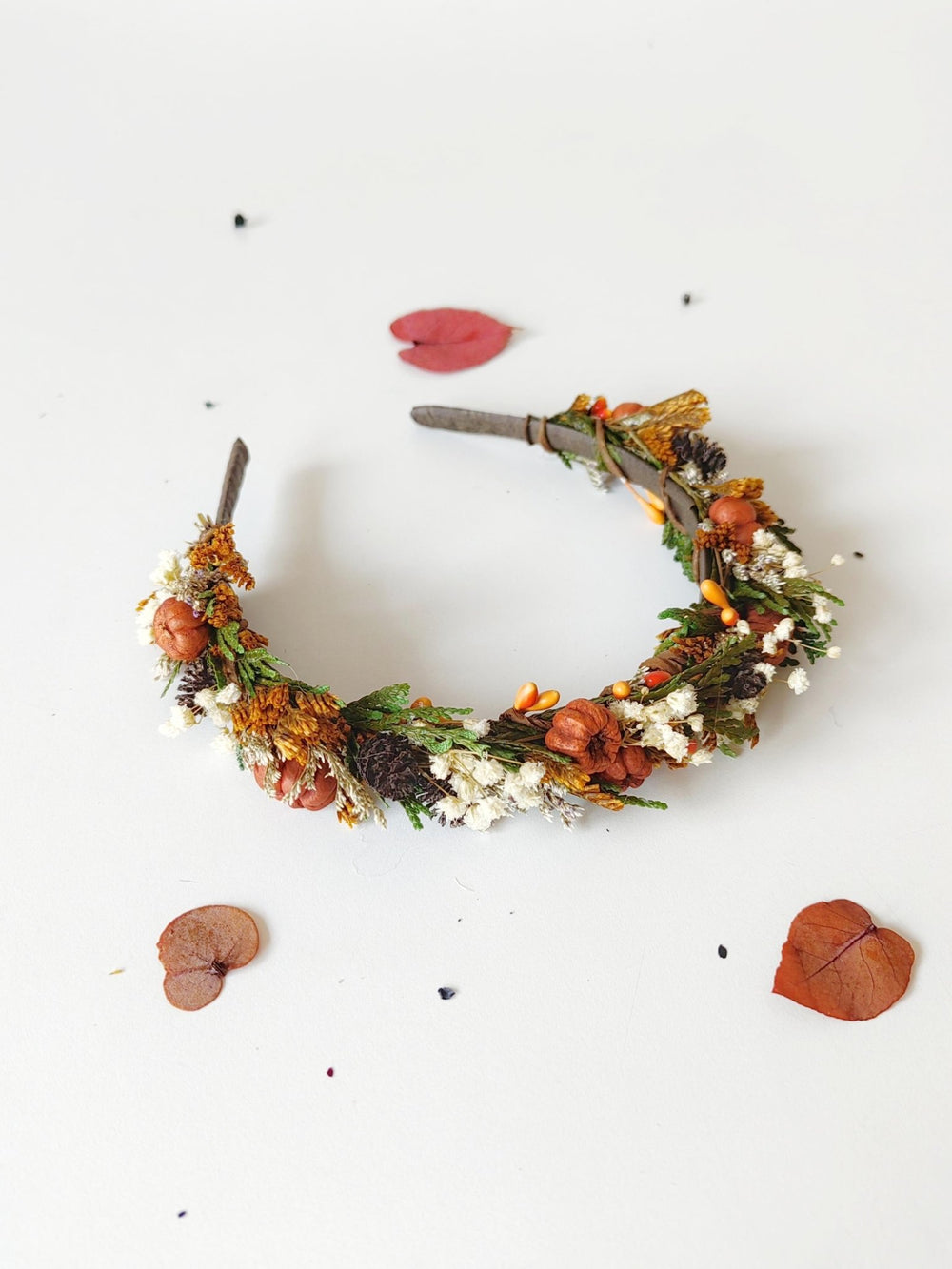 Pumpkin Flower Headband: Autumn Bridal Cottagecore Headpiece – handmade floral hair accessory by magaela
