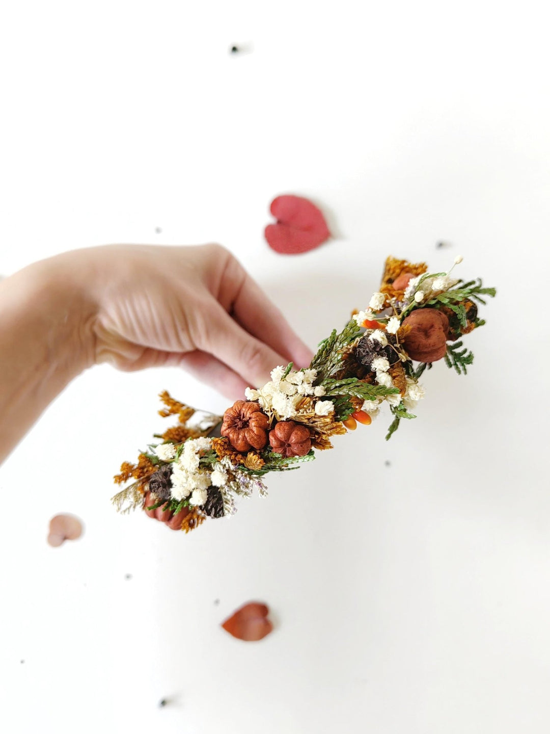 Pumpkin Flower Headband: Autumn Bridal Cottagecore Headpiece – handmade floral hair accessory by magaela