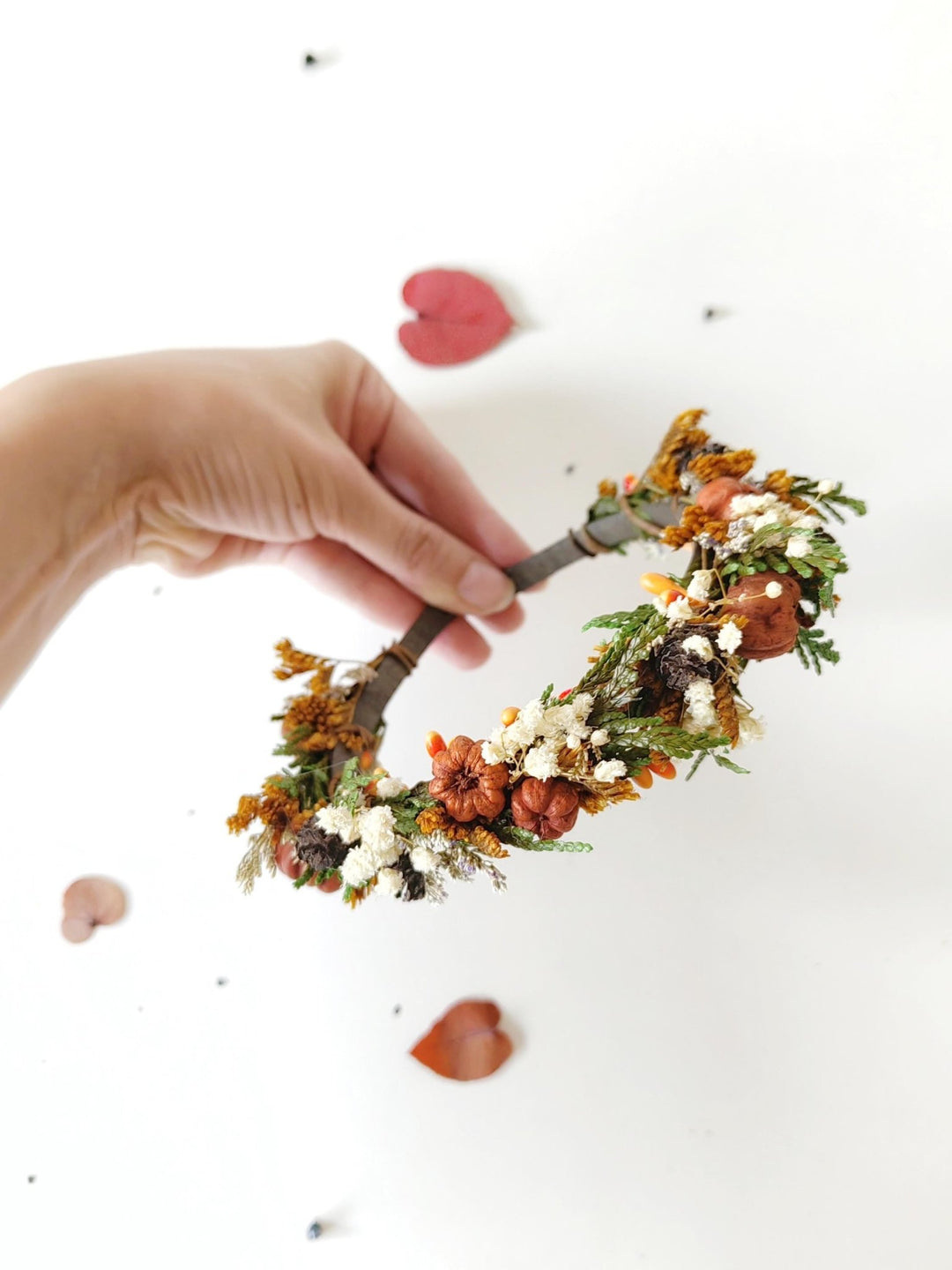 Pumpkin Flower Headband: Autumn Bridal Cottagecore Headpiece – handmade floral hair accessory by magaela