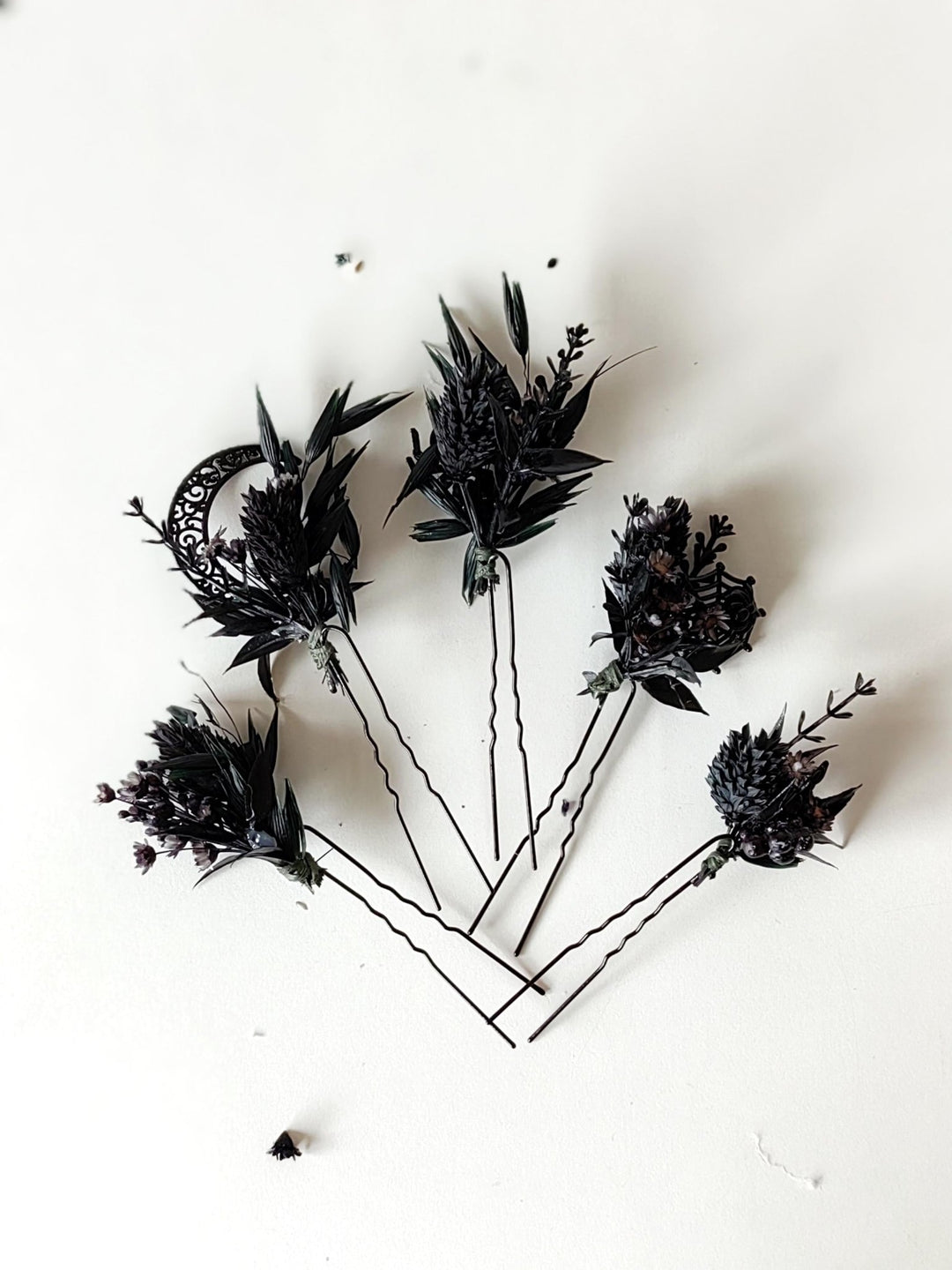 Black Flower Hair Pins: Gothic Wedding Bridal Hair Accessory – handmade floral hair accessory by magaela