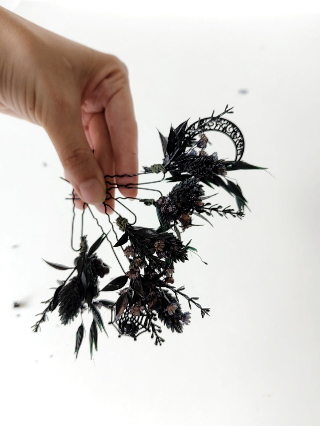 Black Flower Hair Pins: Gothic Wedding Bridal Hair Accessory – handmade floral hair accessory by magaela