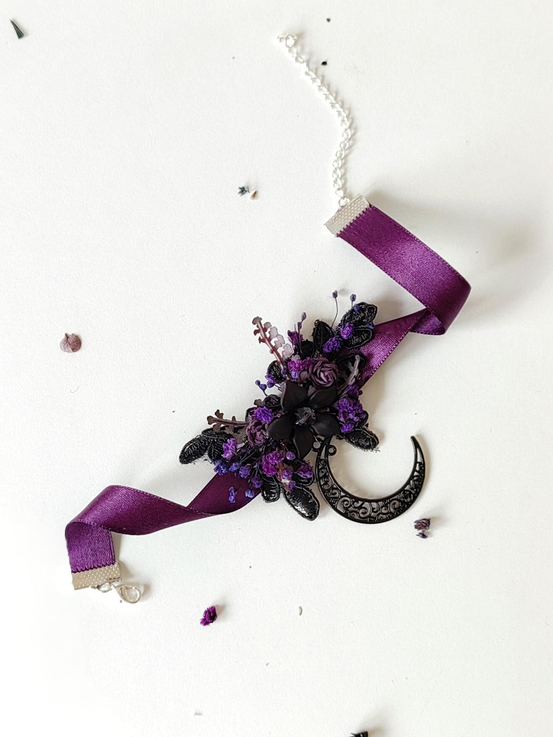 Purple Flower Moon Choker: Gothic Halloween Necklace – handmade floral hair accessory by magaela