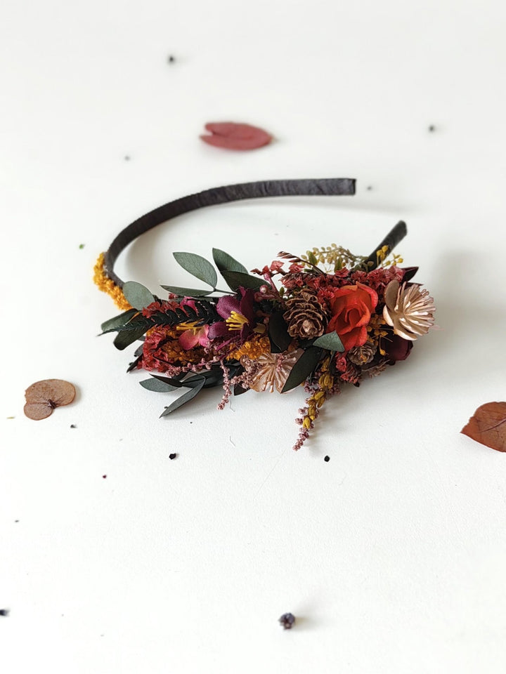 Burgundy Flower Headband: Autumn Wedding Bridal Hair Accessory – handmade floral hair accessory by magaela