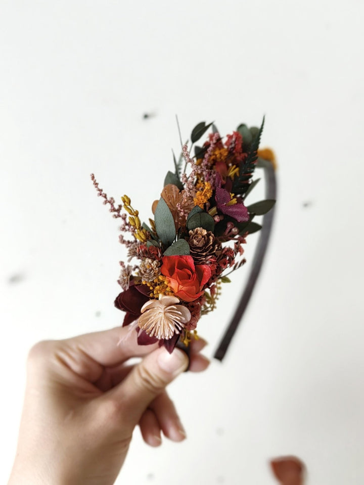 Burgundy Flower Headband: Autumn Wedding Bridal Hair Accessory – handmade floral hair accessory by magaela