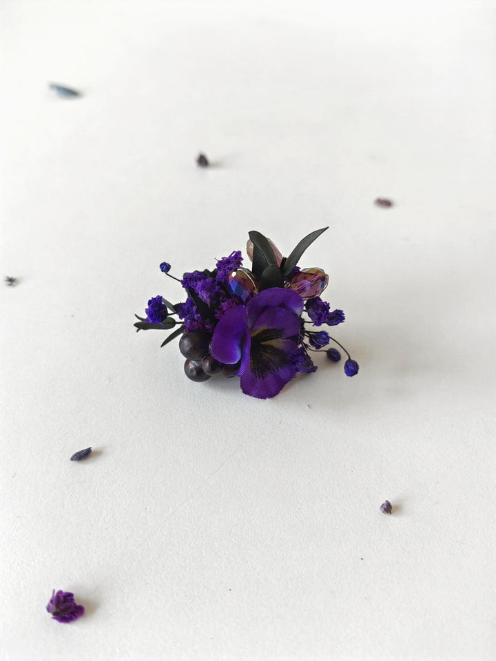 Purple Flower Ring: Boho Gothic Wedding Jewelry, Adjustable Ring – handmade floral hair accessory by magaela