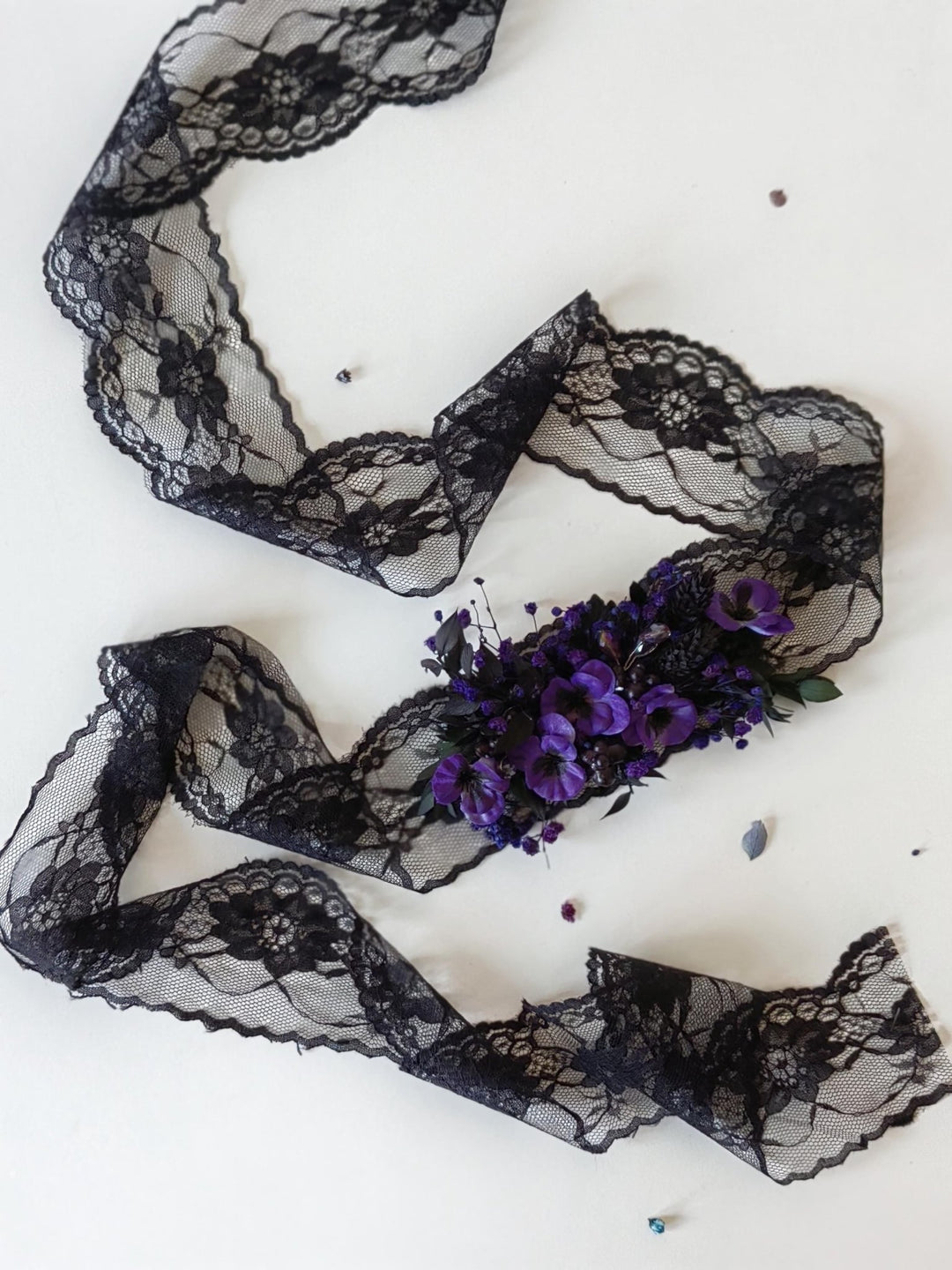 Purple Flower Belt: Gothic Autumn Wedding Dress Accessory – handmade floral hair accessory by magaela