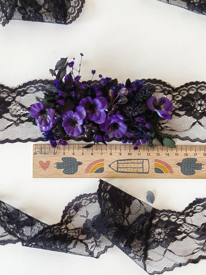 Purple Flower Belt: Gothic Autumn Wedding Dress Accessory – handmade floral hair accessory by magaela