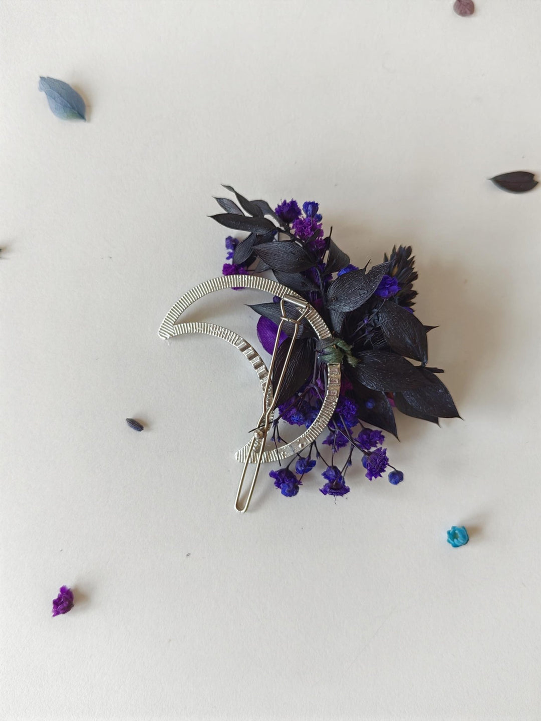 Halloween Moon Hair Clip: Purple Flower Gothic Wedding Accessory – handmade floral hair accessory by magaela