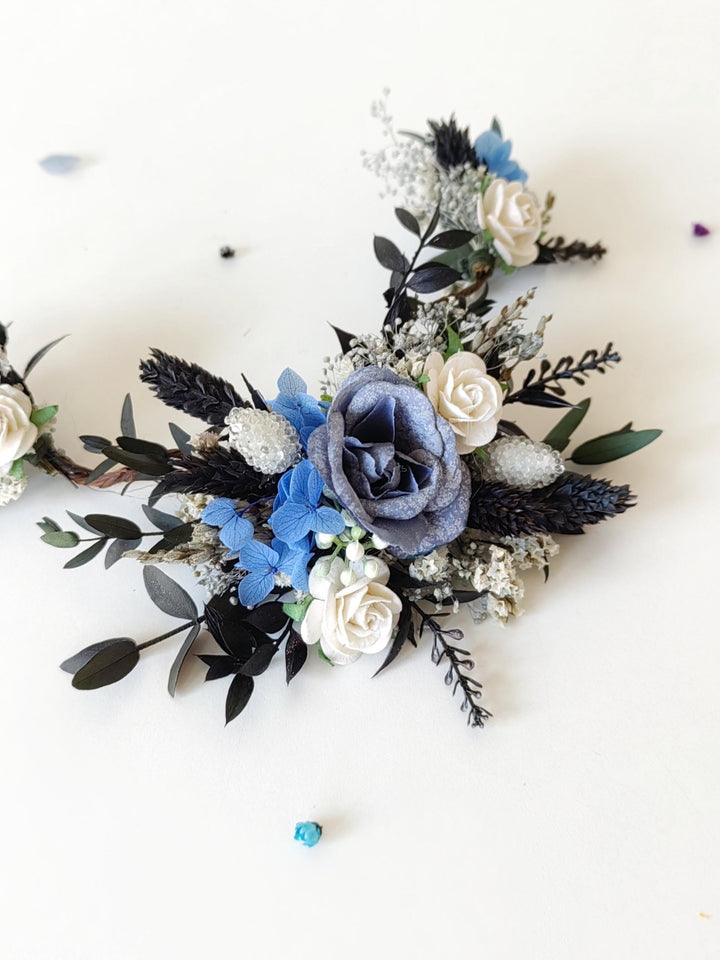 Blue Floral Hair Comb: Gothic Bridal Hair Vine, Winter Wedding – handmade floral hair accessory by magaela