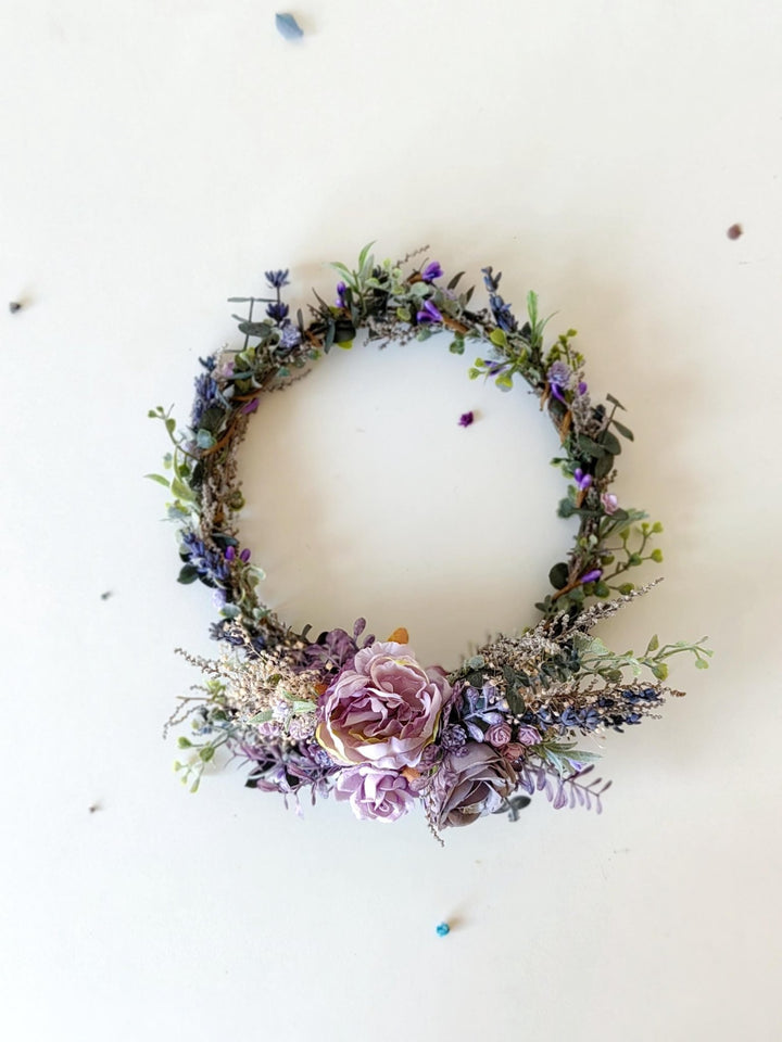 Purple Flower Hair Wreath and Comb: Boho Bridal Hair Accessories – handmade floral hair accessory by magaela