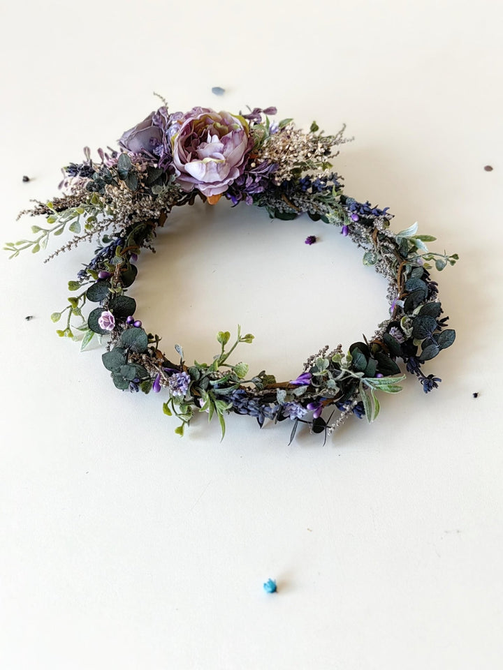 Purple Flower Hair Wreath and Comb: Boho Bridal Hair Accessories – handmade floral hair accessory by magaela