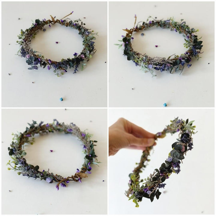 Purple Flower Hair Wreath and Comb: Boho Bridal Hair Accessories – handmade floral hair accessory by magaela