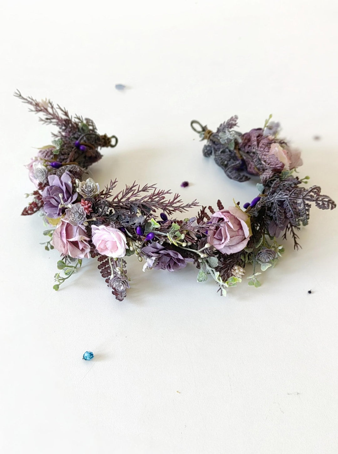 Purple Pink Flower Half Wreath: Boho Bridal Hair Accessory – handmade floral hair accessory by magaela